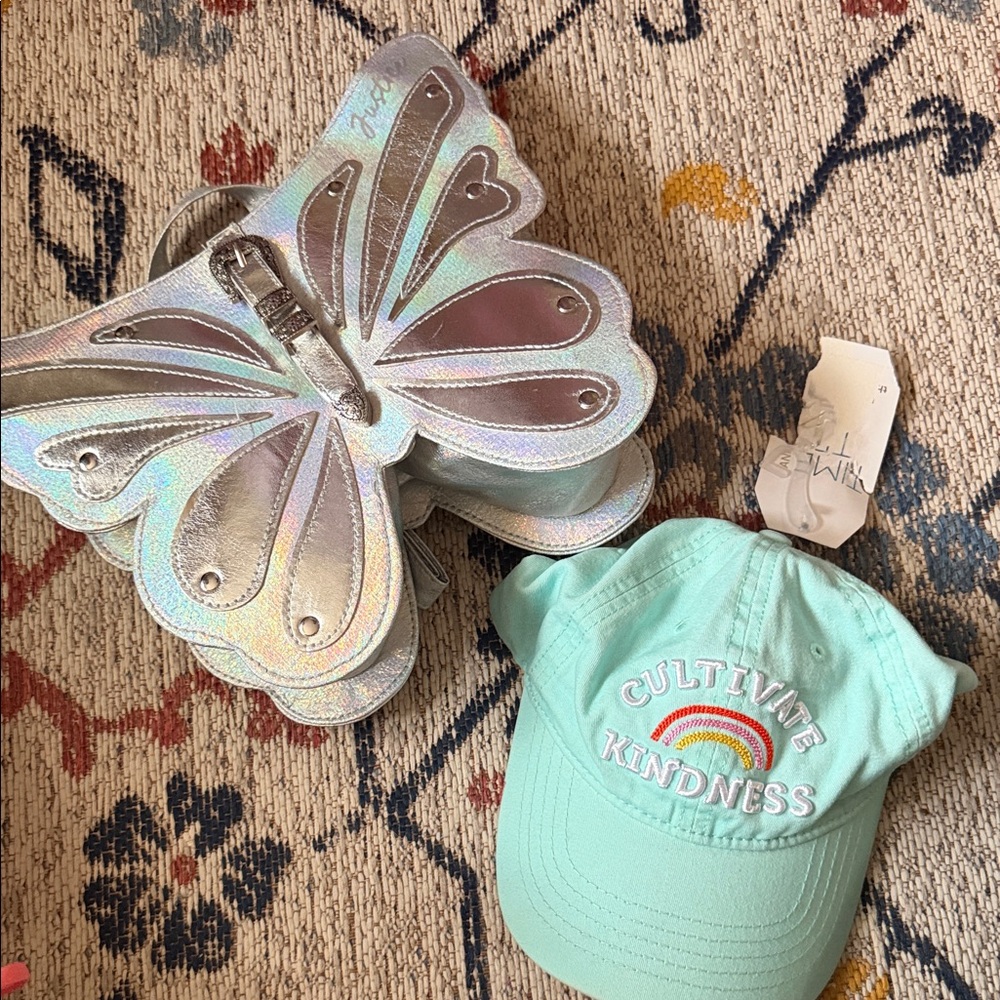Iridescent Butterfly Bag and Mint Green Cap